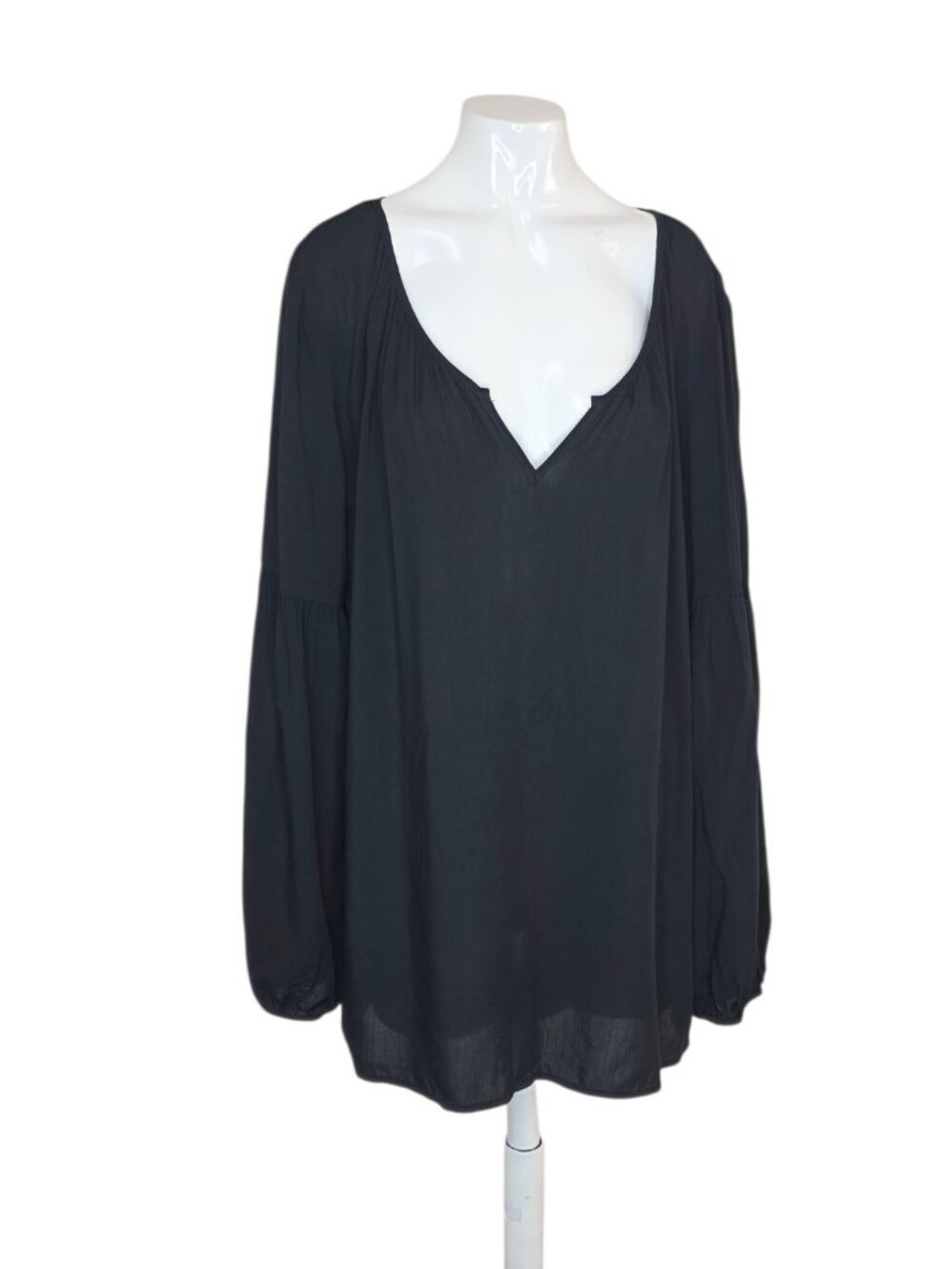 Jackson Rowe Women's Lantern Sleeve Sheer Blouse, Black, V-Neck, Long Sleeve, L
